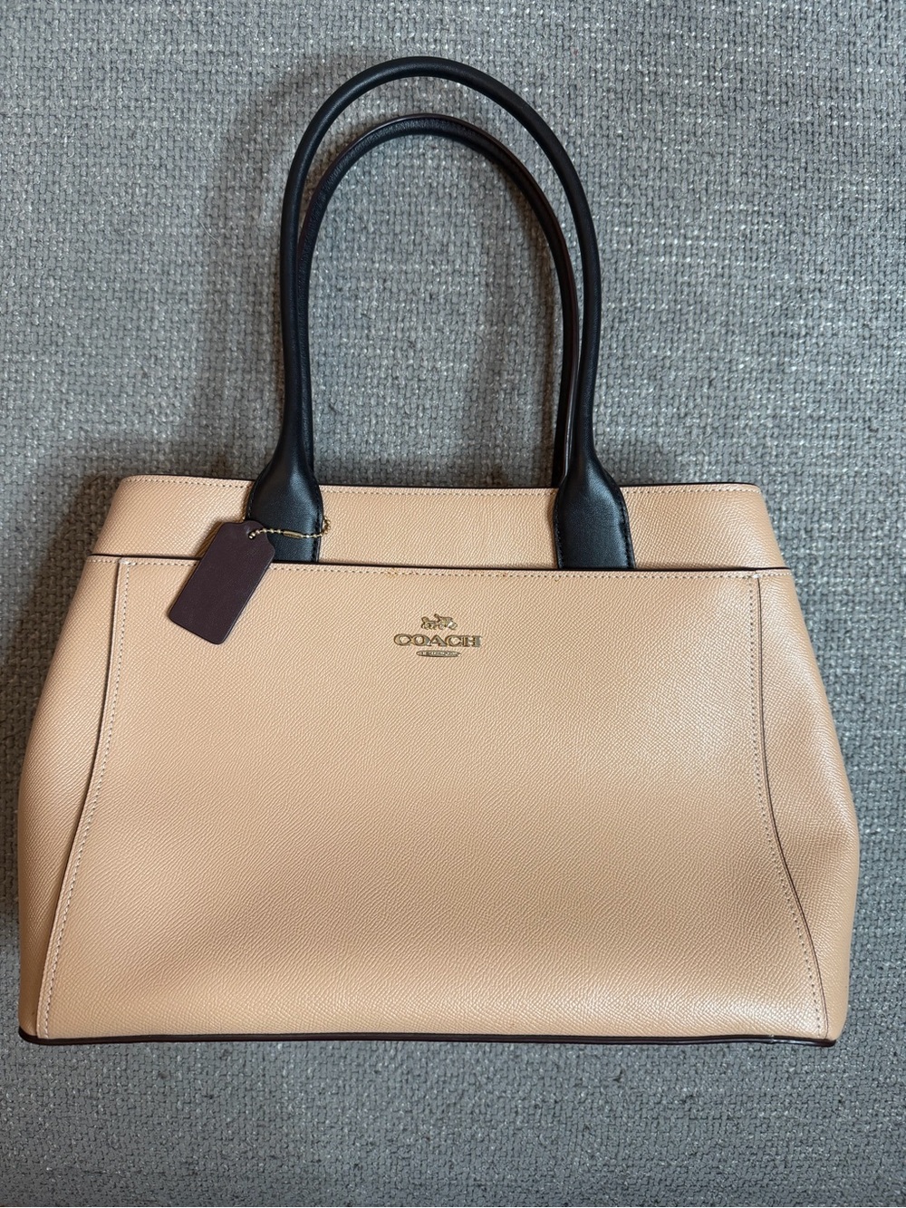 Coach Casey Beige and Black Leather Carryall Tote Bag